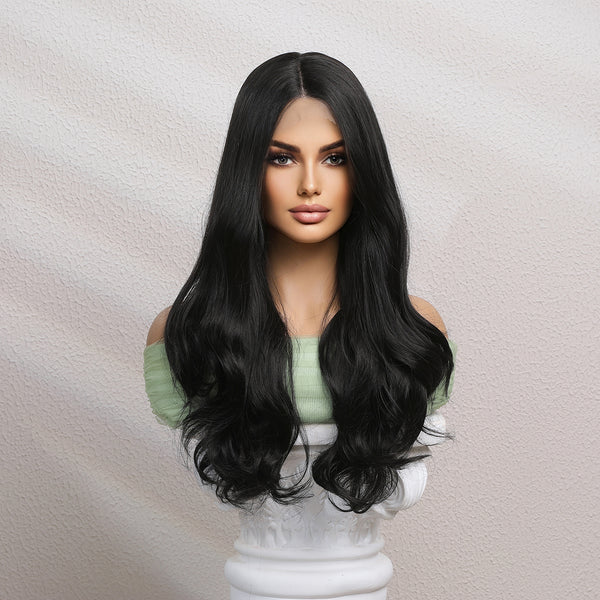 26 Inches Black Wave Lace Front Synthetic Wigs for White and Black Women Nature Hair