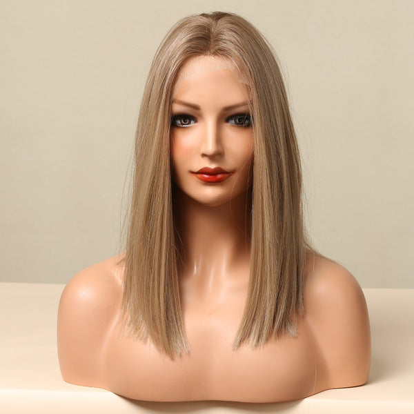 16 Inches Blonde Straight Lace Front Synthetic Wigs Natural Heat Resistant Hair