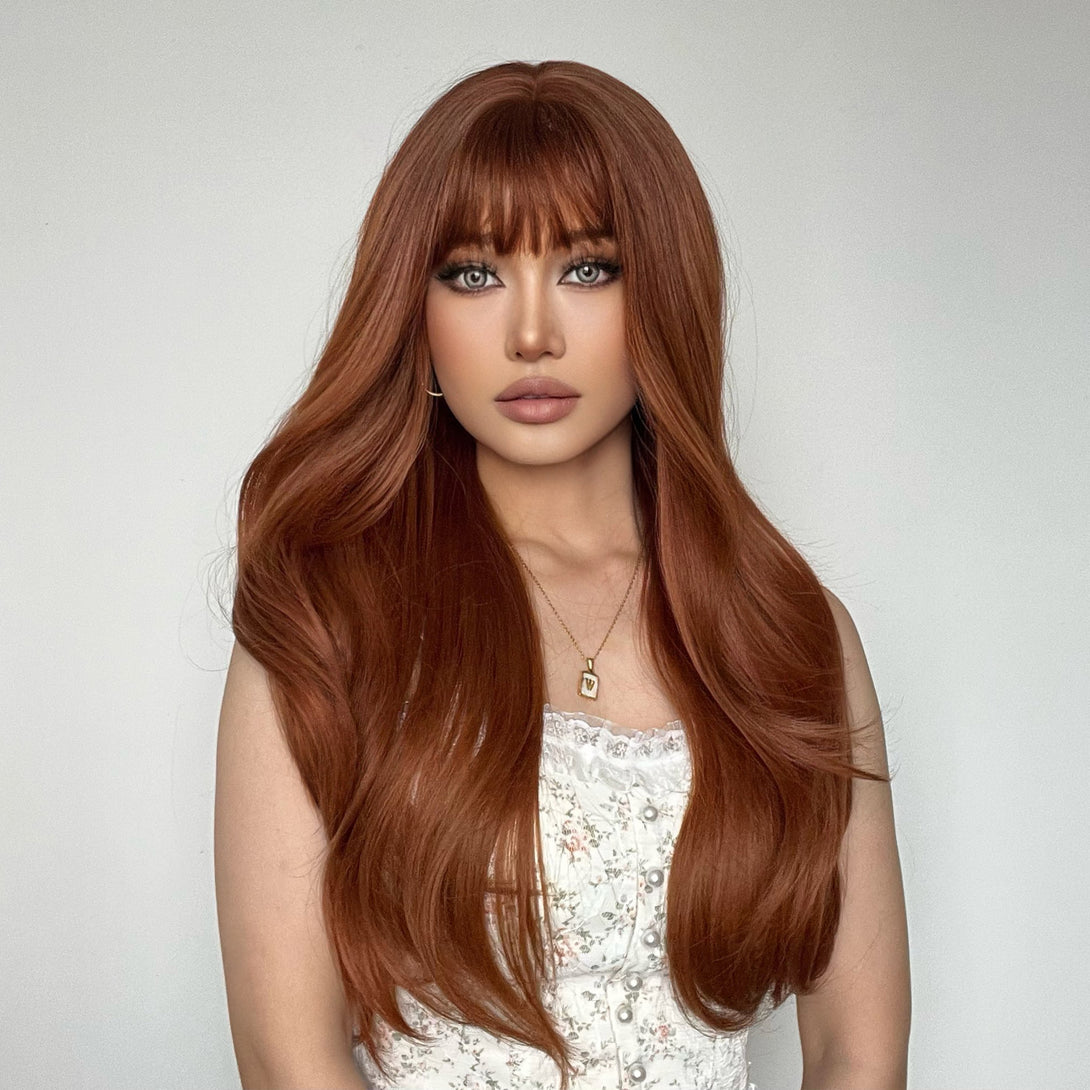 Coplay Wave 26 Inchs Long Copper Orange Wave Synthetic Wigs Coplay Party Halloween ...