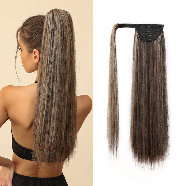 24 inches Long Straight Synthetic Hair Extension Ponytail Extensions Heat Resistant Hair Brown Wigs for Women