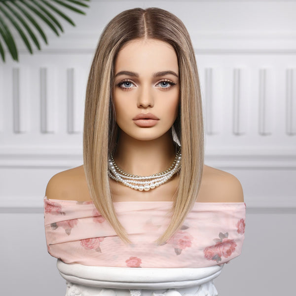 13*5*1 Lace Front Synthetic Wigs 16 Inches Blonde Short Bob Straight Wig Natural Heat Resistant Hair