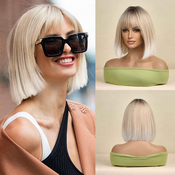 12 Inches Short Bob Blonde Wig Synthetic Wig Heat Resistant Fiber