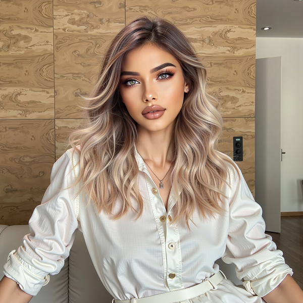 13*5*1 Lace Front Synthetic Wigs 26 Inches Ombre Brown  Water Wavy Platinum Wigs with Bangs